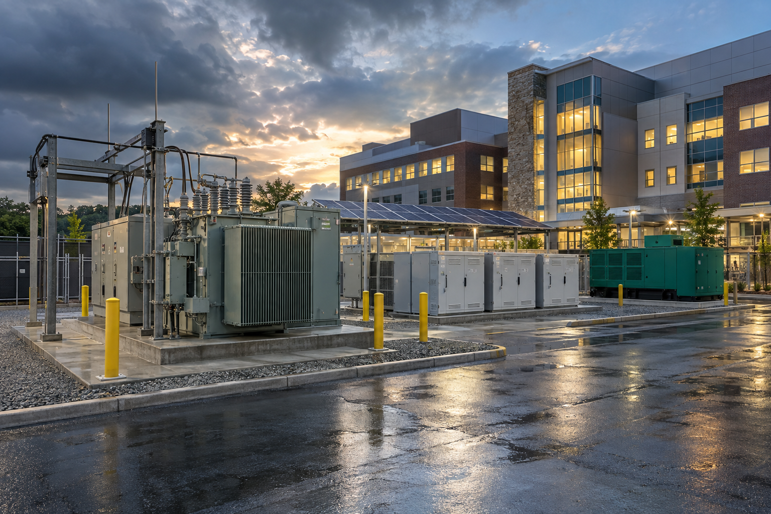 Resilient microgrid with transformer, switchgear, solar and battery storage